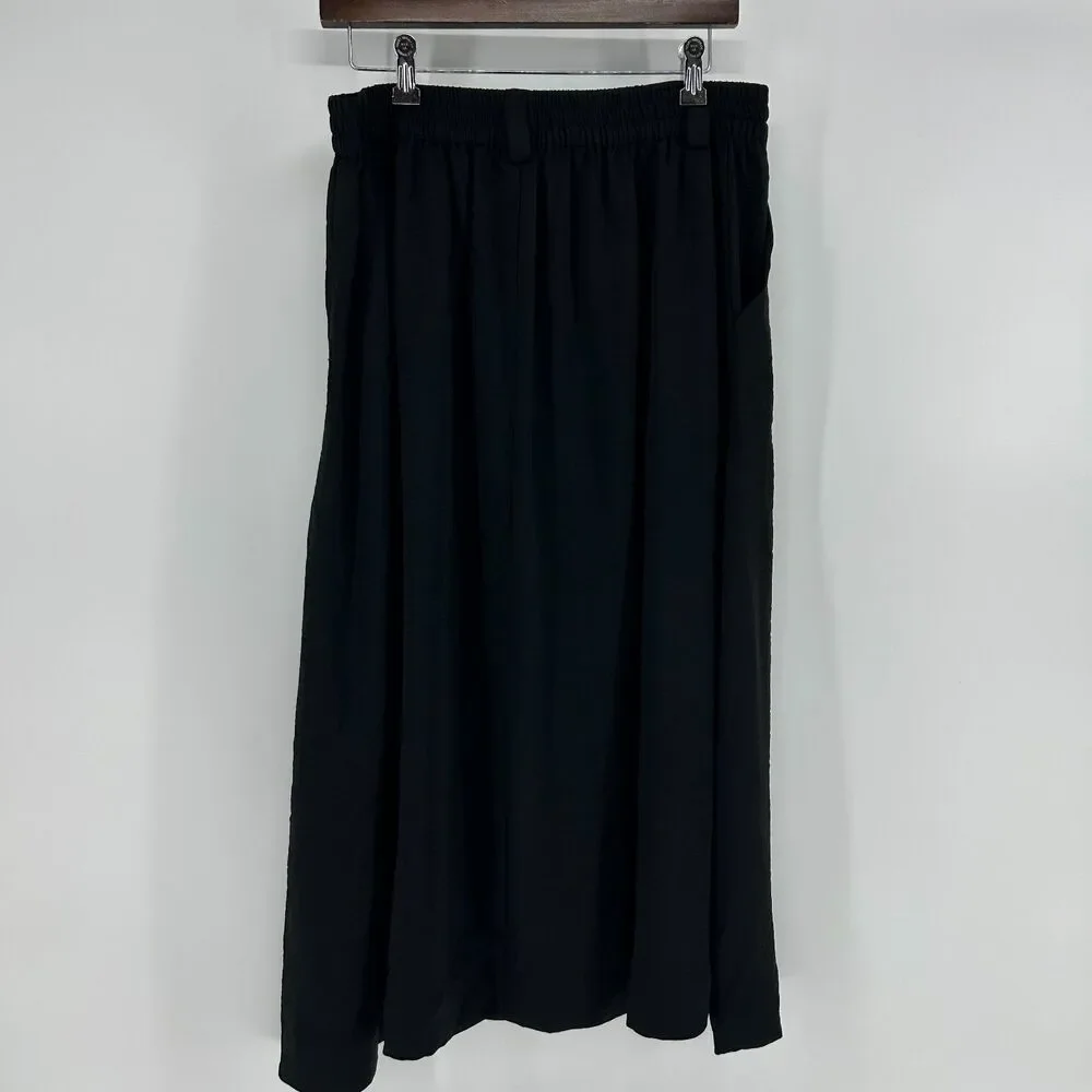 NWT Halara Maxi Skirt Women's L Flowy Casual Black Crinkle Fabric Lightweight